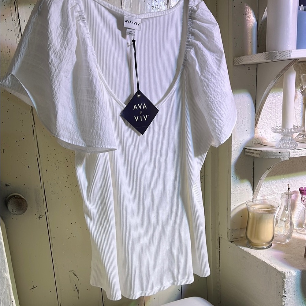 Ava & Viv White Ruffled Blouse with Relaxed Fit